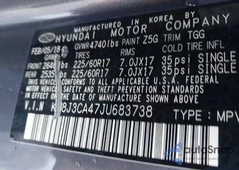 2018 Hyundai Tucson Sel из США, поврежденный, VIN KM8J3CA47JU683738